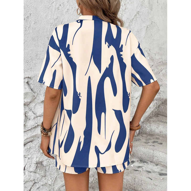 Women's Random Print Short Sleeve T-Shirt and Shorts Set Casual Daily Outfit