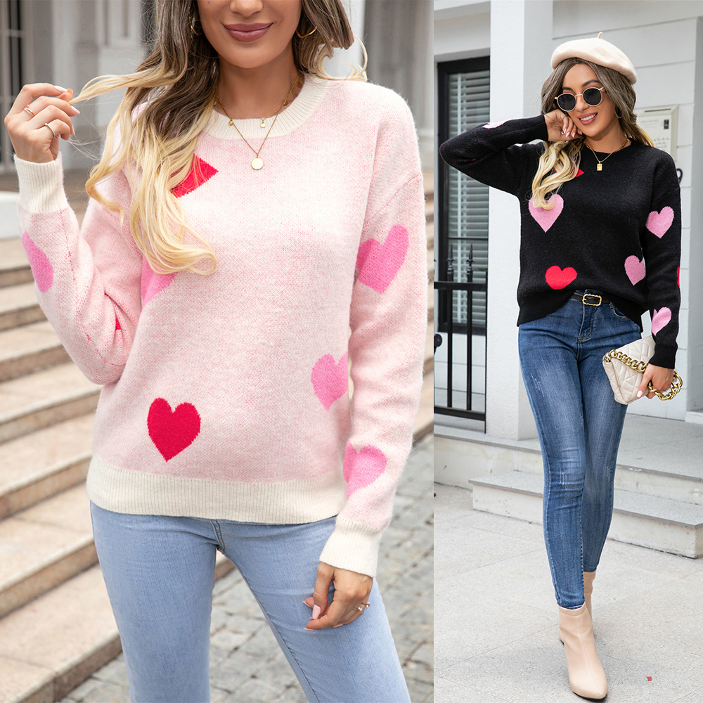 Heart Crewneck Knit Pullover Sweater