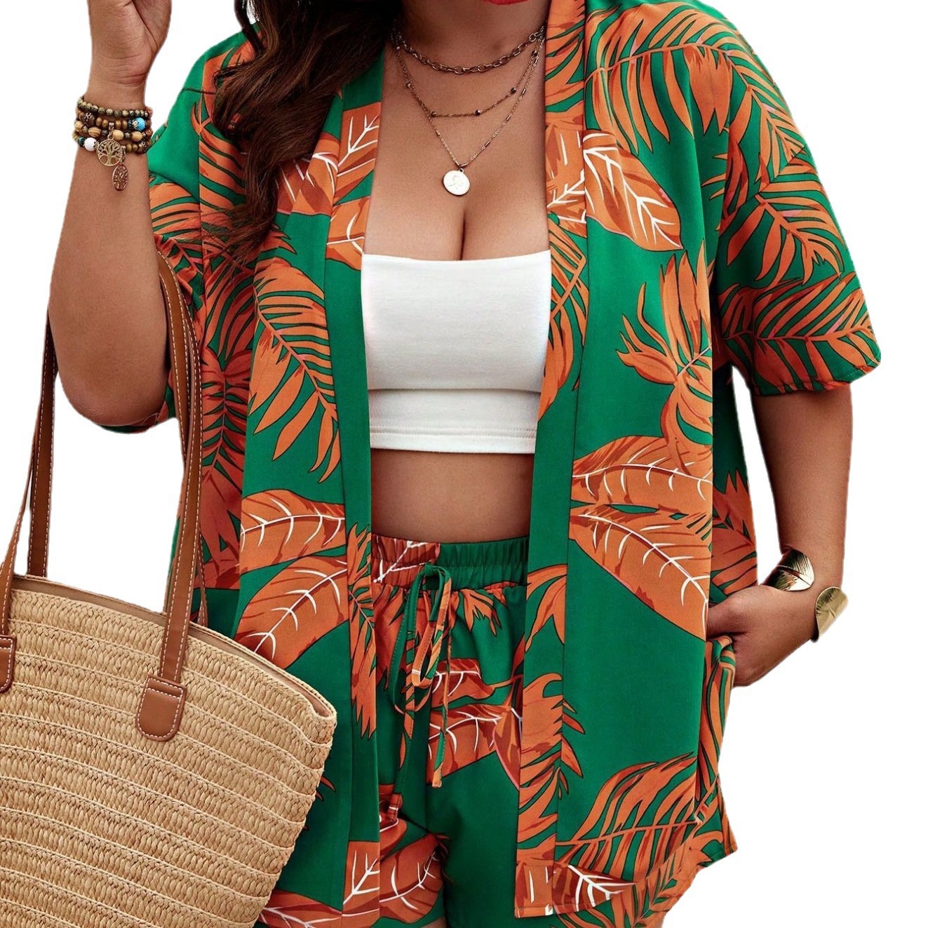 Women's Floral Print Cardigan and Shorts Set Casual Vacation Outfit