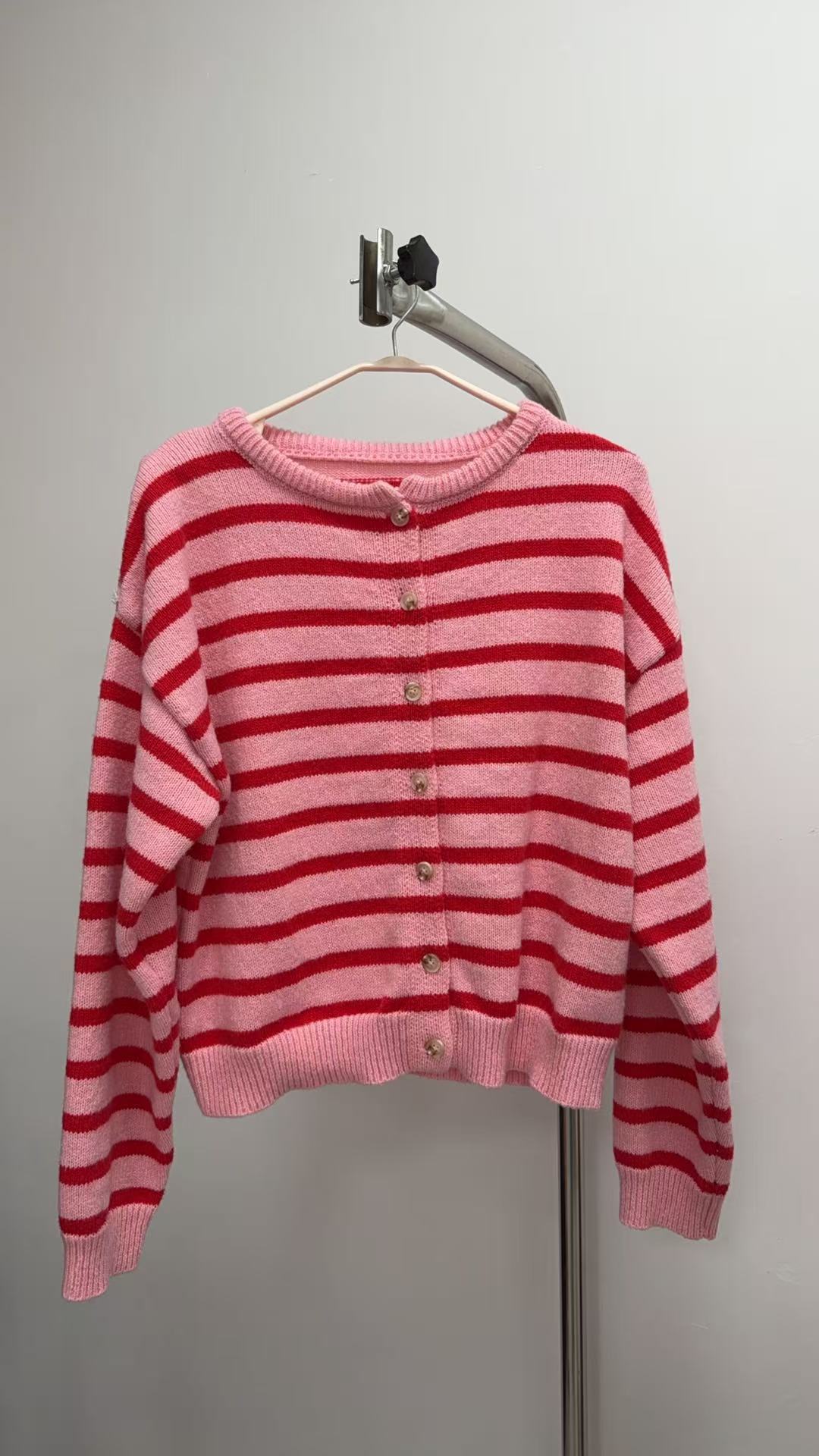 Striped Button-Front Knit Cardigan