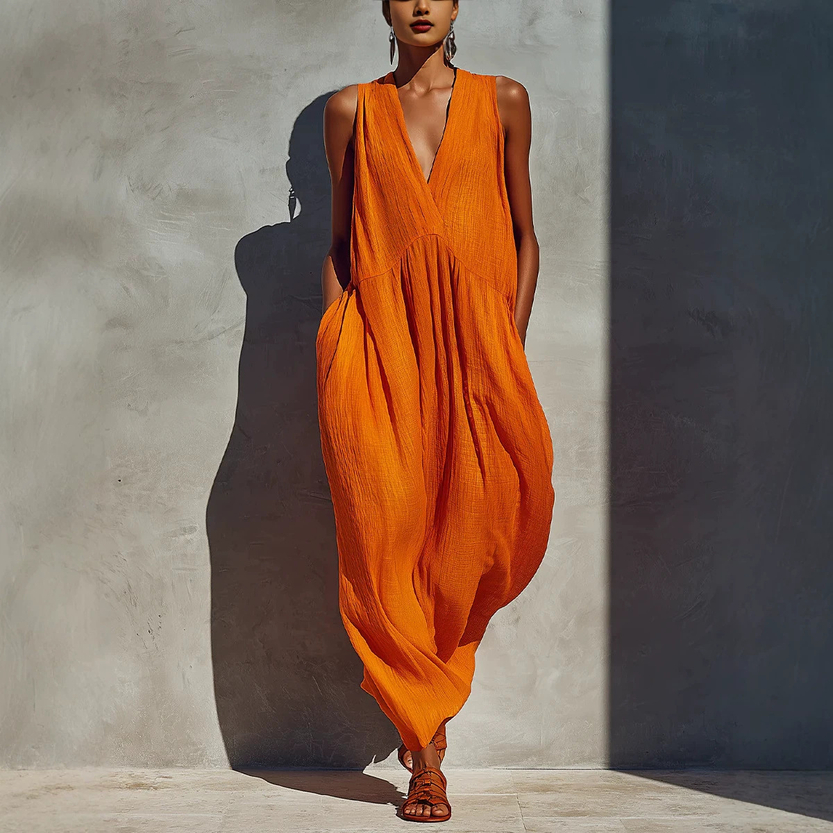 Loose Sleeveless V-Neck Maxi Dress