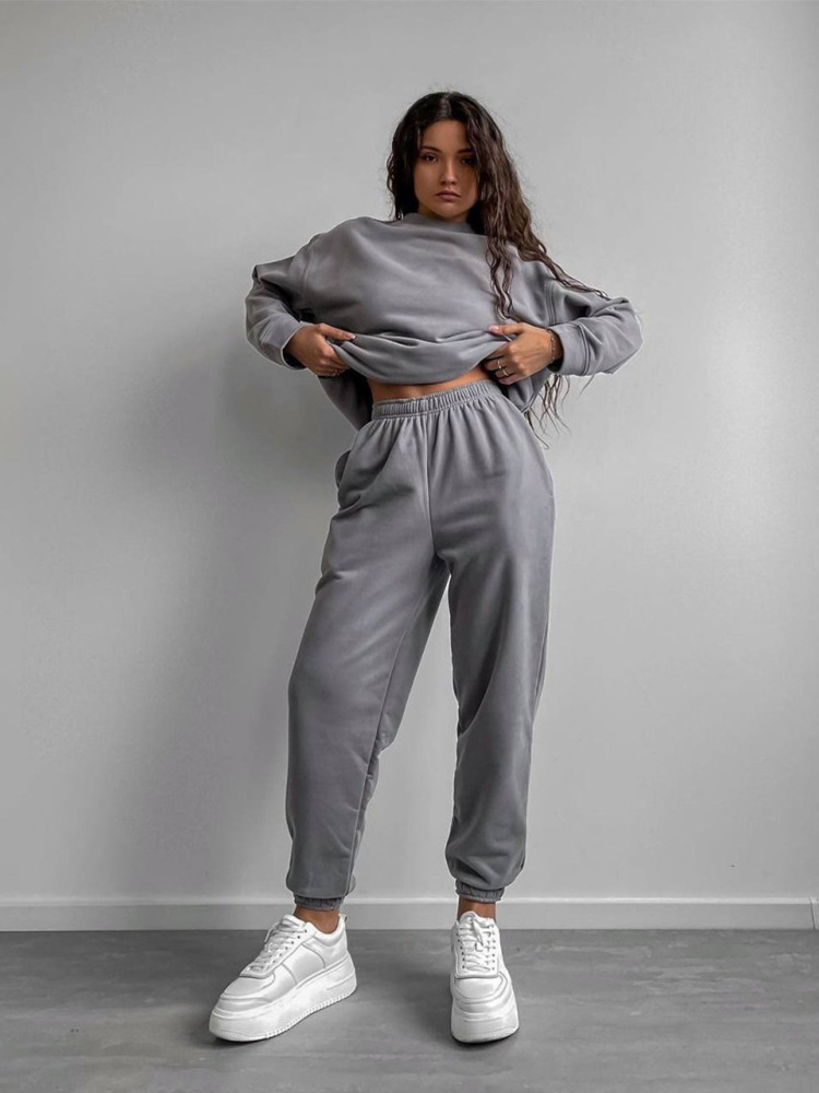 Women's Casual Two-Piece Set Long Sleeve Crewneck Sweatshirt and Pants