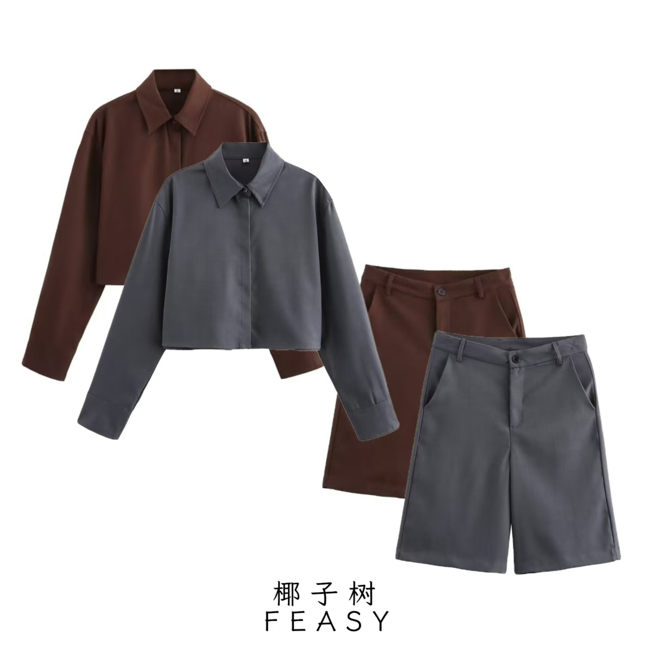 Women's Drapey Short Shirt & High-Waist Shorts Set