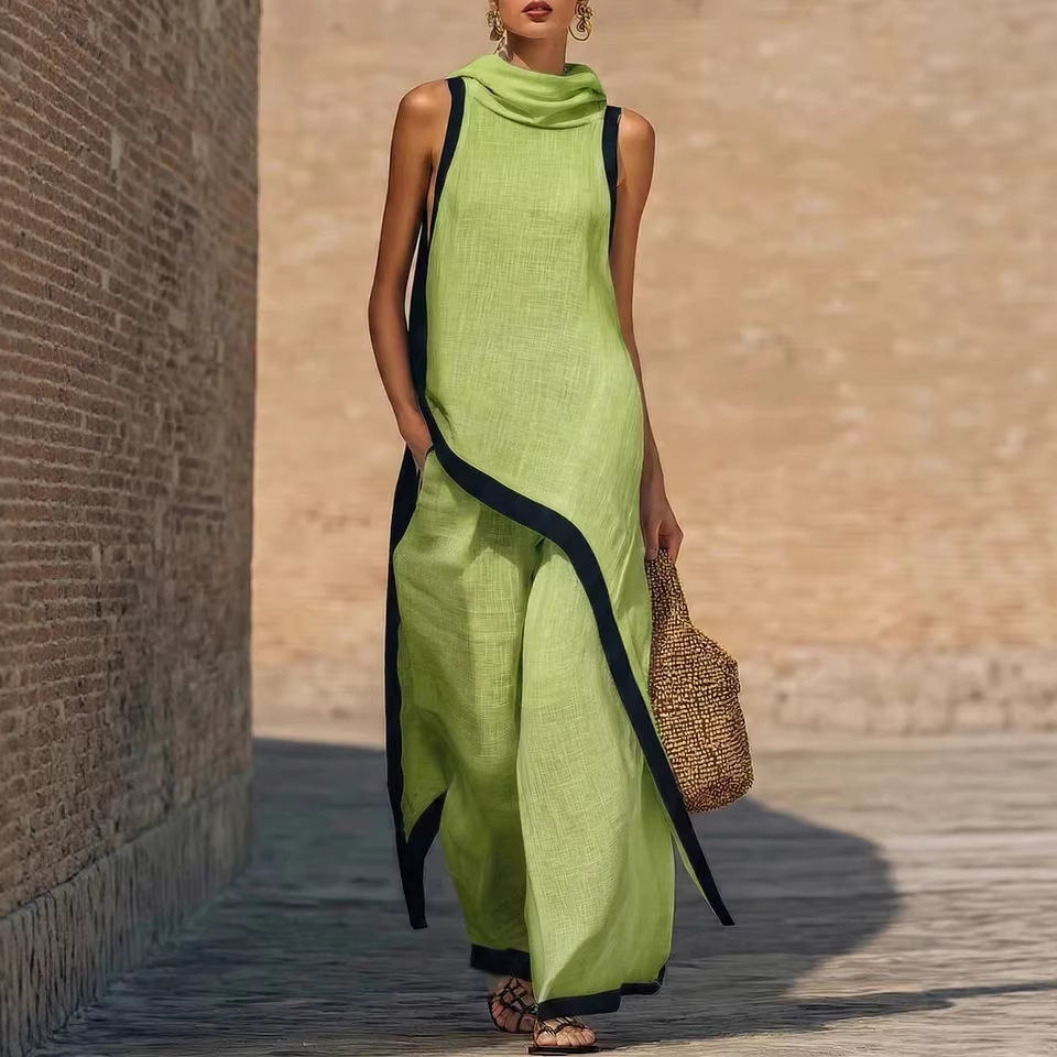 Asymmetric Cut Elegant Hooded Sleeveless Dress Set