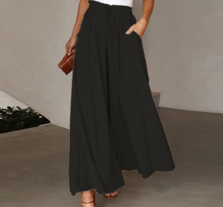 Women's High-Waist Wide-Leg Pants with Elastic Waistband