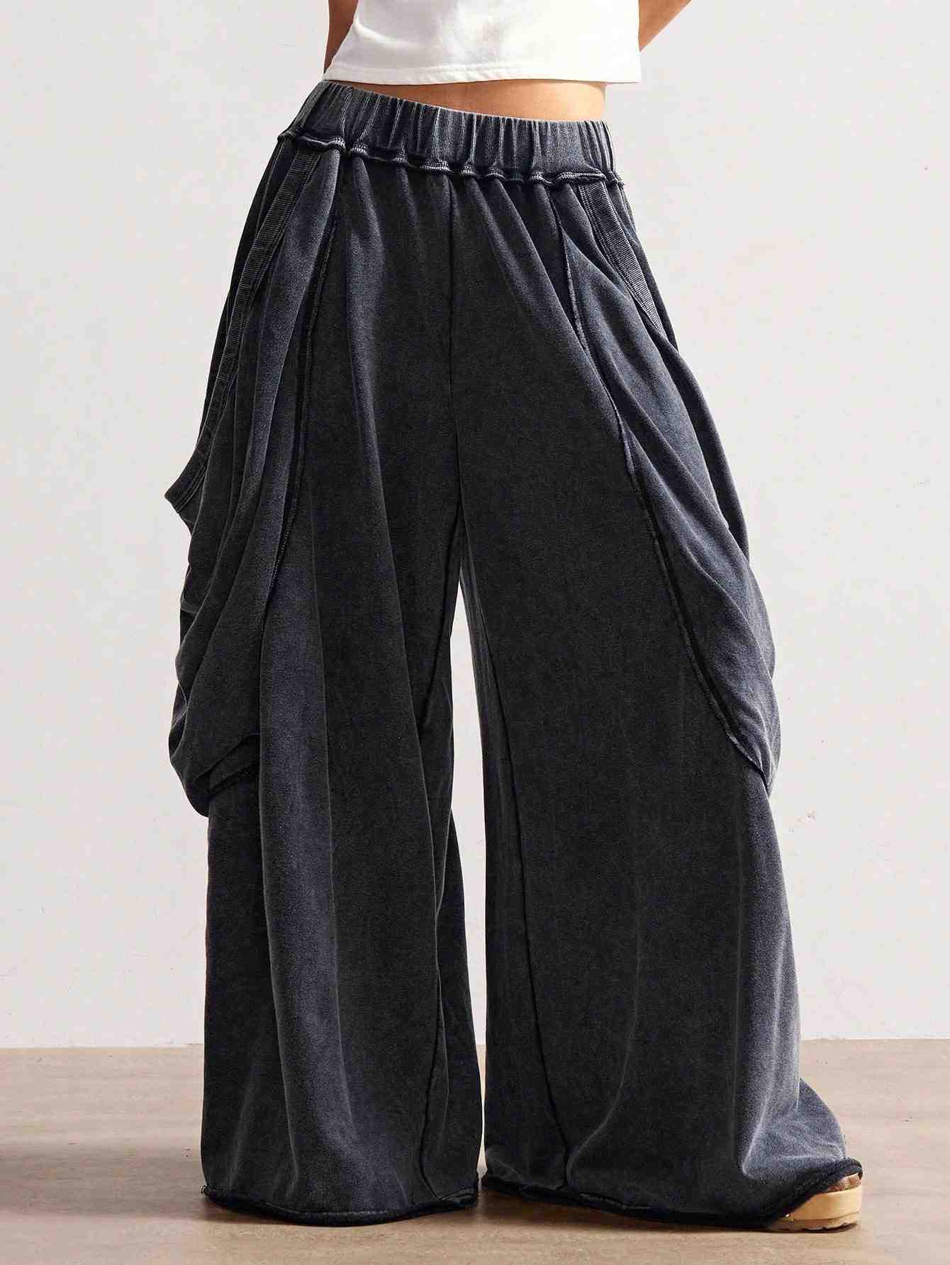 Women's Flowy Wide-Leg Dance Pants Low-Rise Gothic Harem