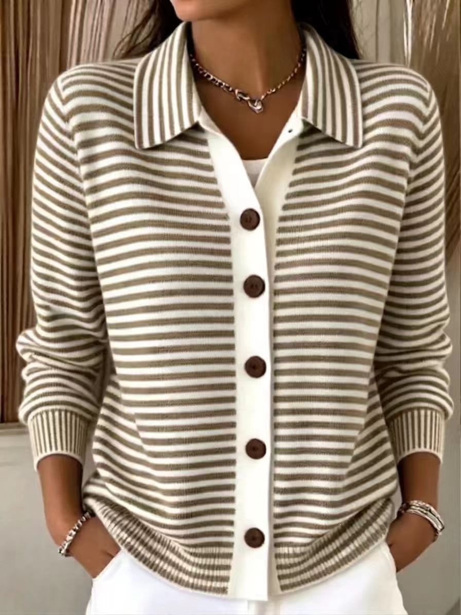 Striped Button Knit Cardigan Sweater