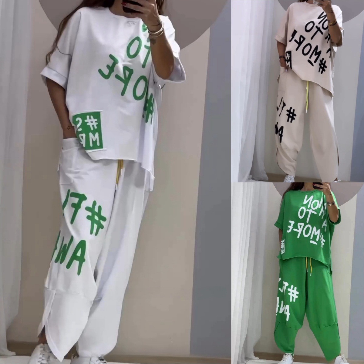 Letter Print Casual Two-Piece Women's Pants Set