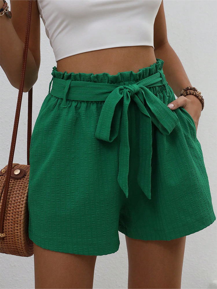 High-Waist Tie Loose Wide-Leg Casual Shorts