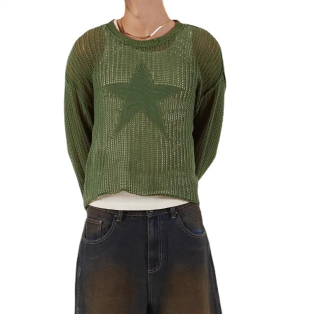 Women's Star Cutout Knit Sweater Loose Casual Pullover