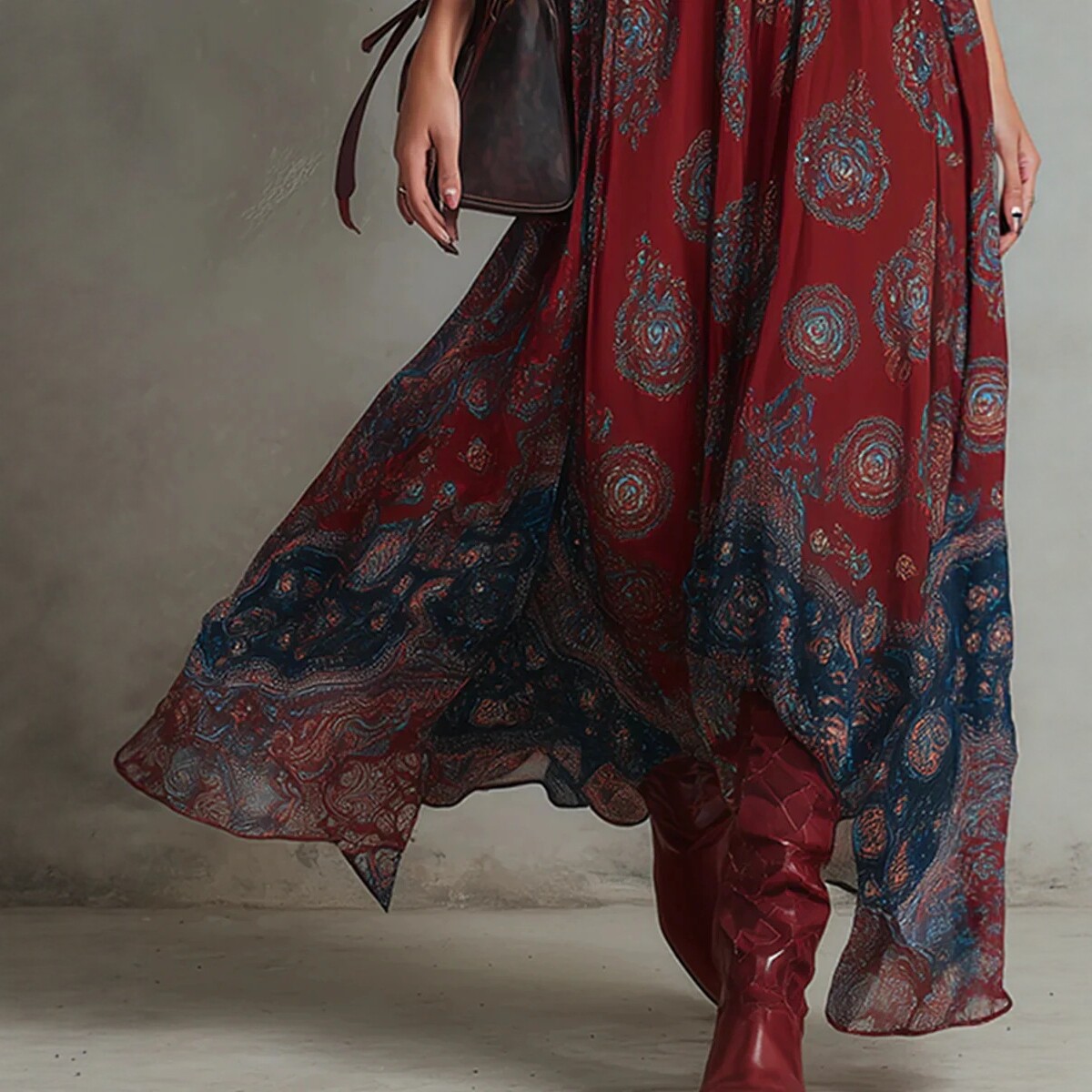 Bohemian Sleeveless V-Neck Printed Maxi Dress