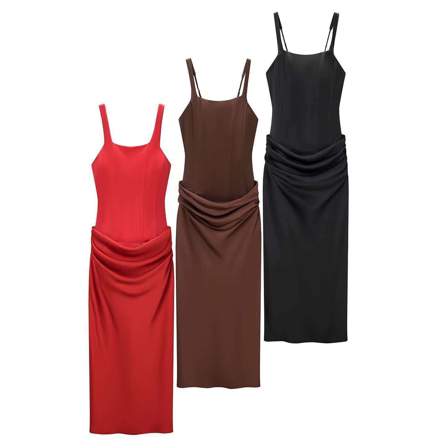 Women's Square Neck Ruched Cami Dress Sleeveless Bodycon Midi