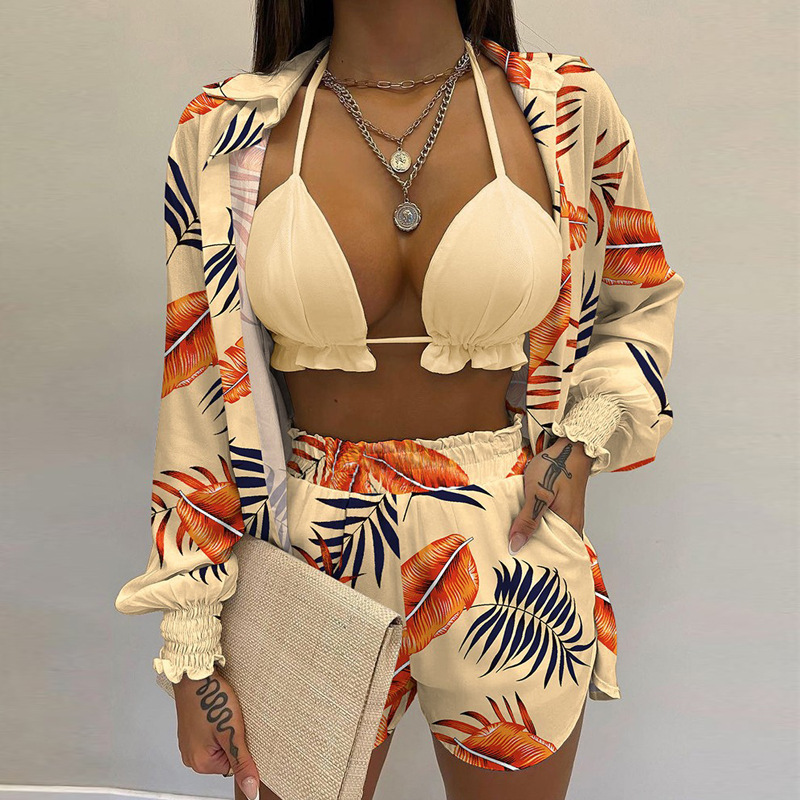 Women's Printed Cami Shirt and Shorts 3-Piece Set