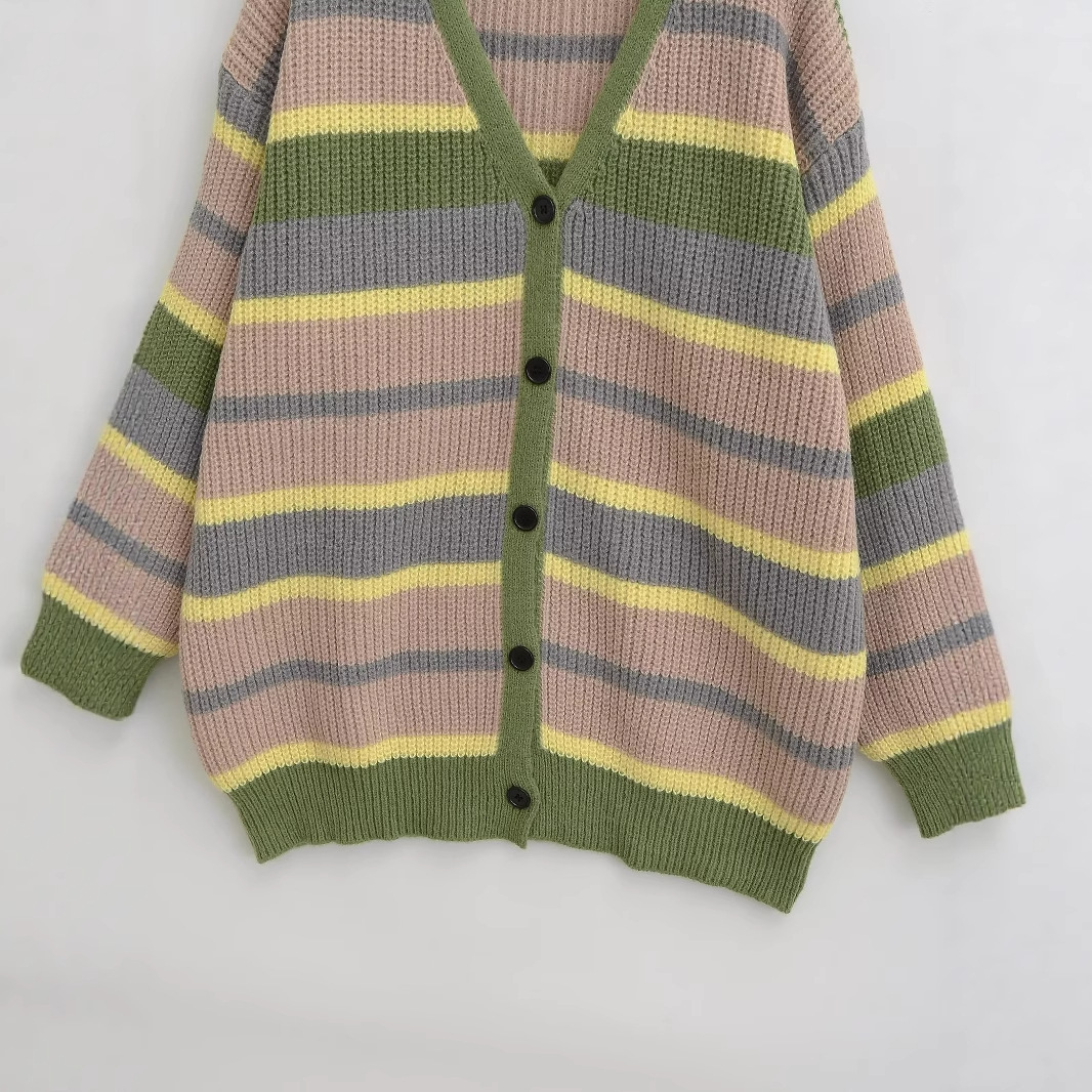 Colorful Striped Color-Block Cardigan Sweater