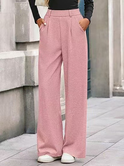 Ribbed Wide-Leg Straight Pants for Women Casual Commute