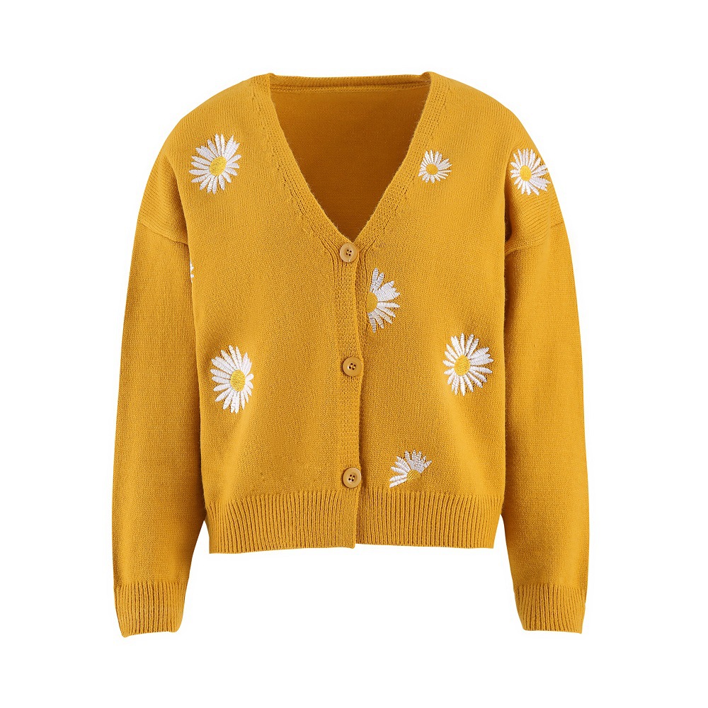 Women's Button-Front Floral Embroidered Knit Cardigan Sweater