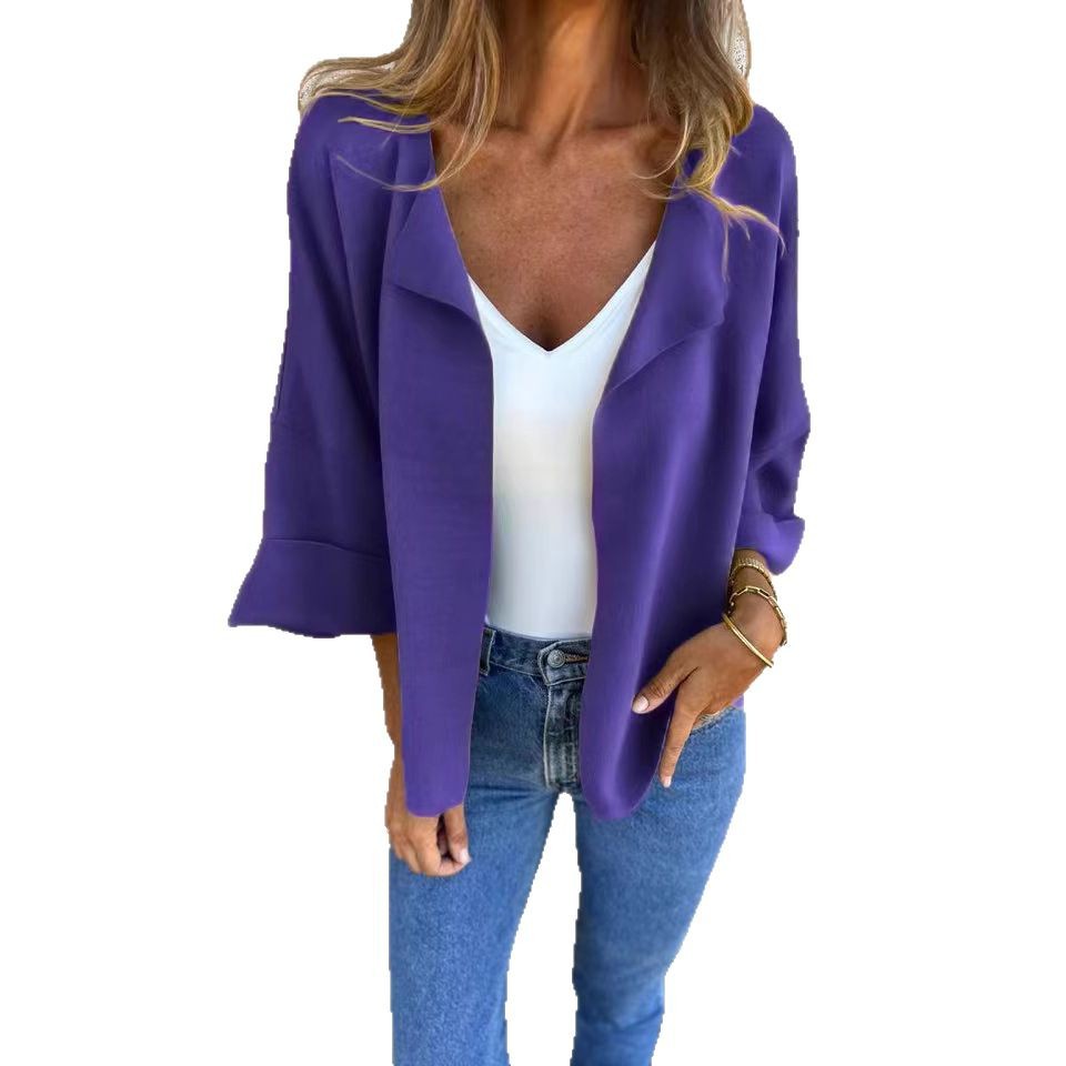 Faux Suede Collared Cardigan Jacket Solid Color Lightweight