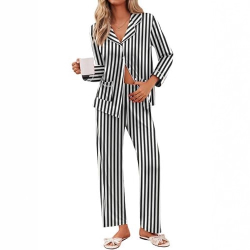 Women's Cuban Collar Plaid Skull Print Long Sleeve Top Set