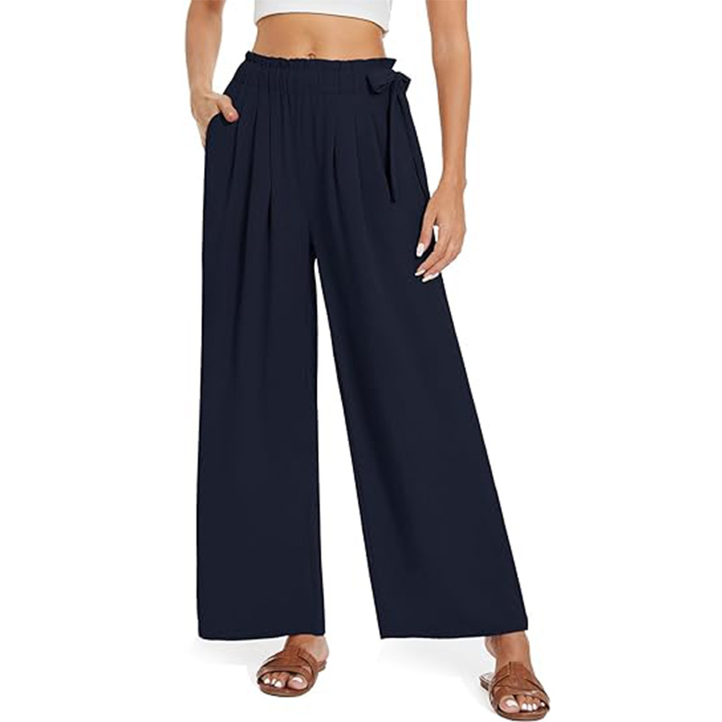 High-Waisted Wide-Leg Paperbag Pants with Pockets