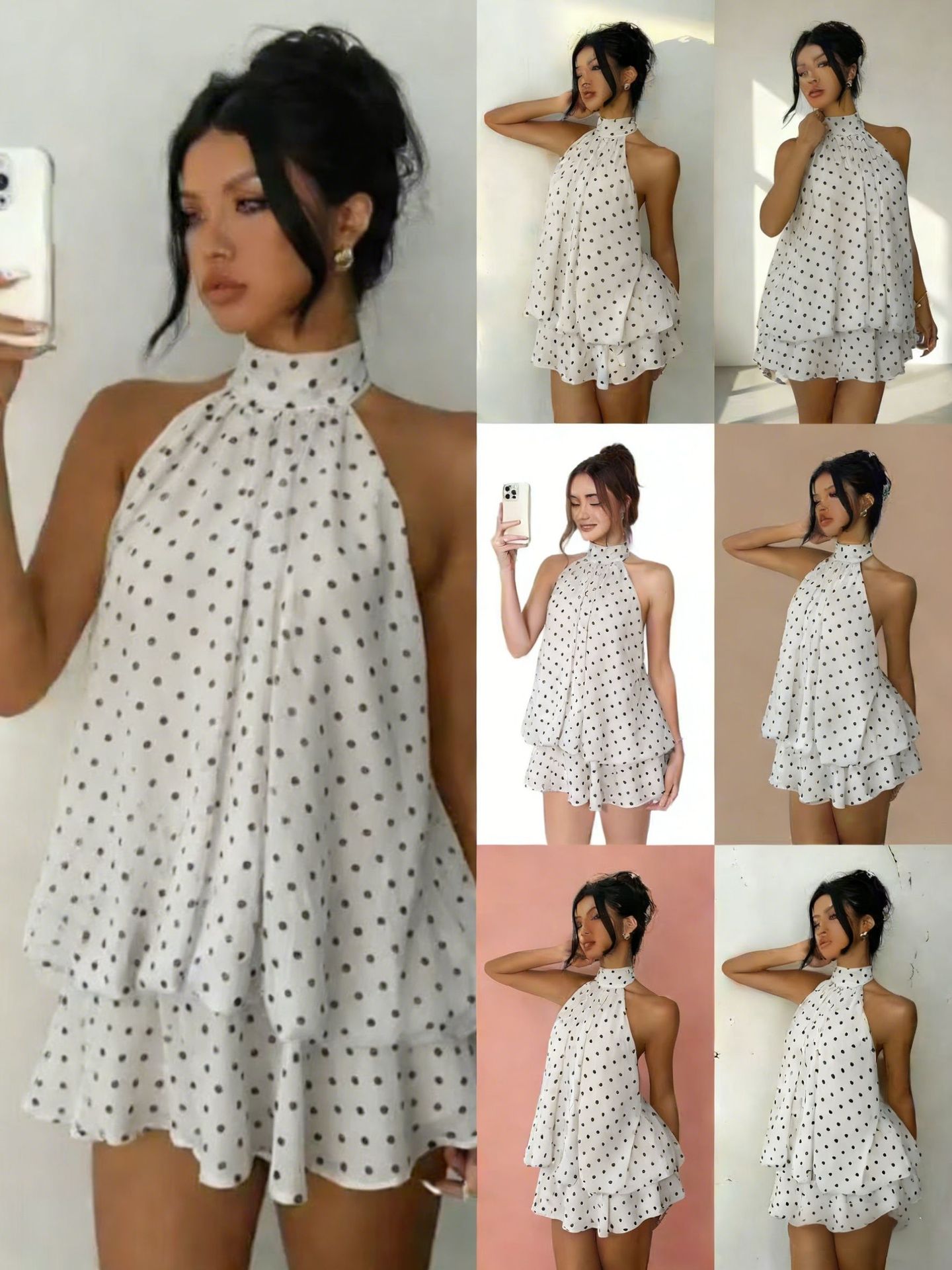 Women's Halter Neck Chiffon Dress High Waist A-Line Mini Vacation Dress