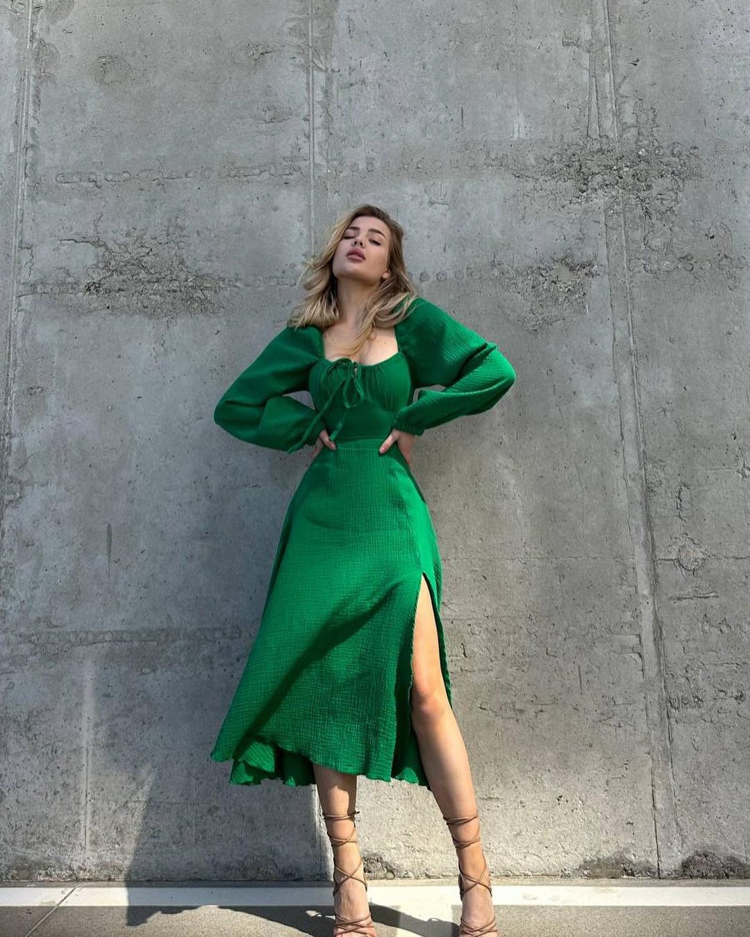 Women's Solid Square Neck Split Long Dress