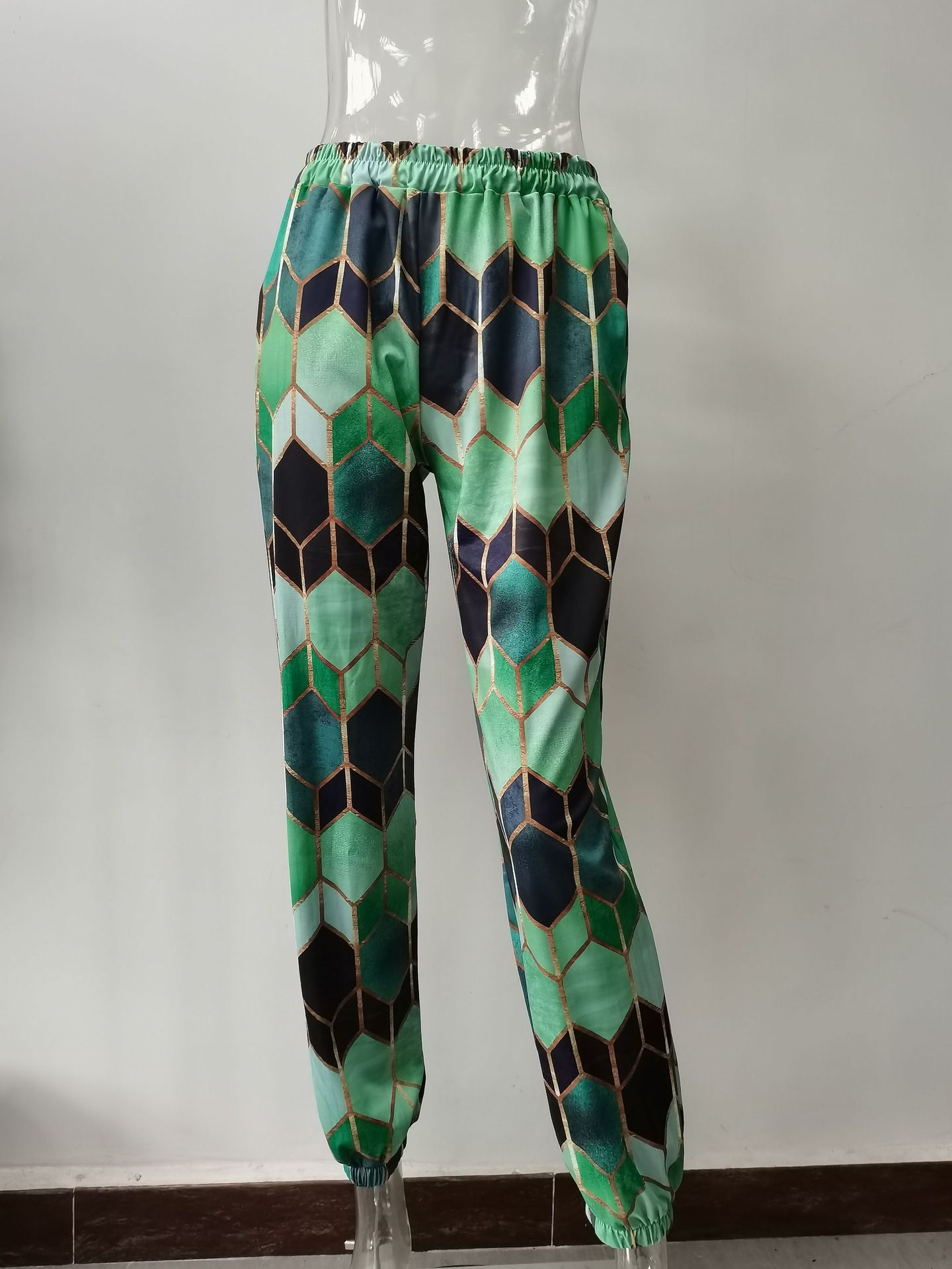 High-Waist Wide-Leg Geometric Print Pants