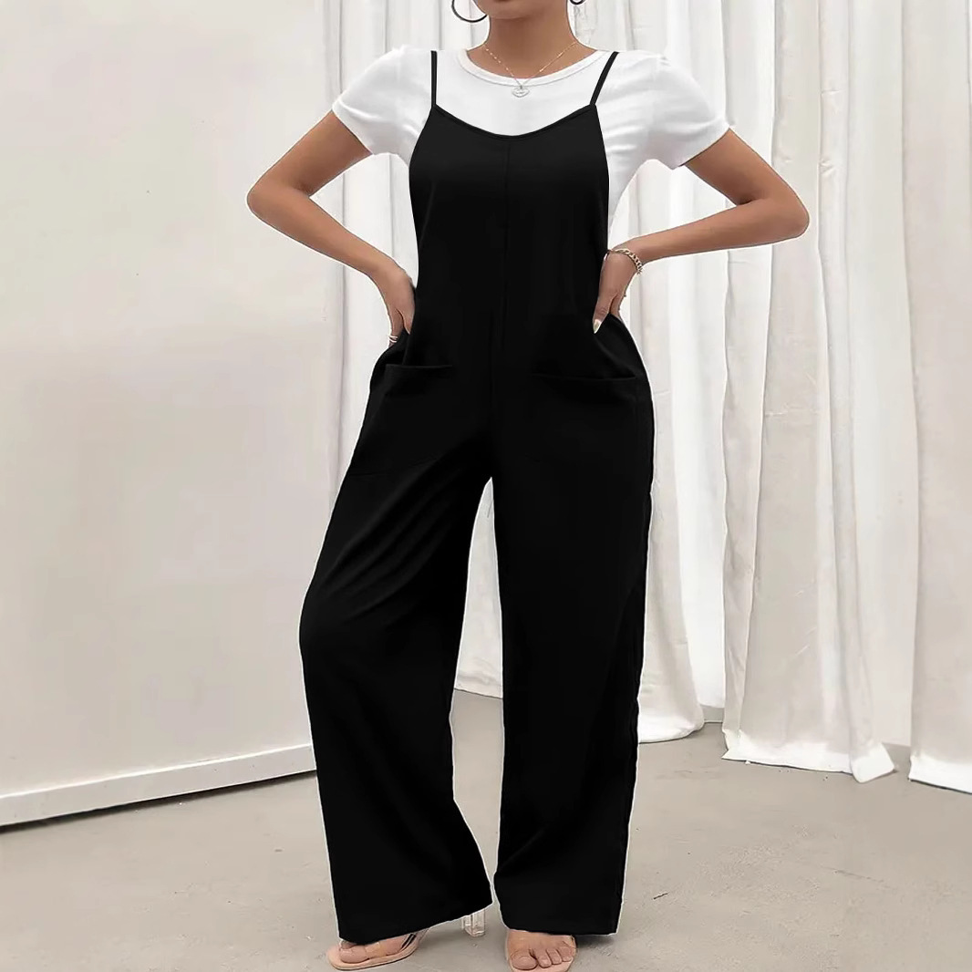 Women's Sleeveless Wide-Leg Jumpsuit Solid Color Casual