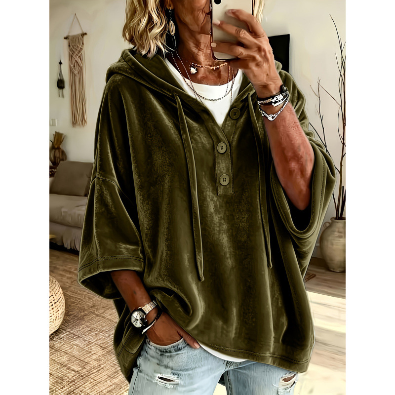Women's Solid Velvet 3/4 Sleeve Top