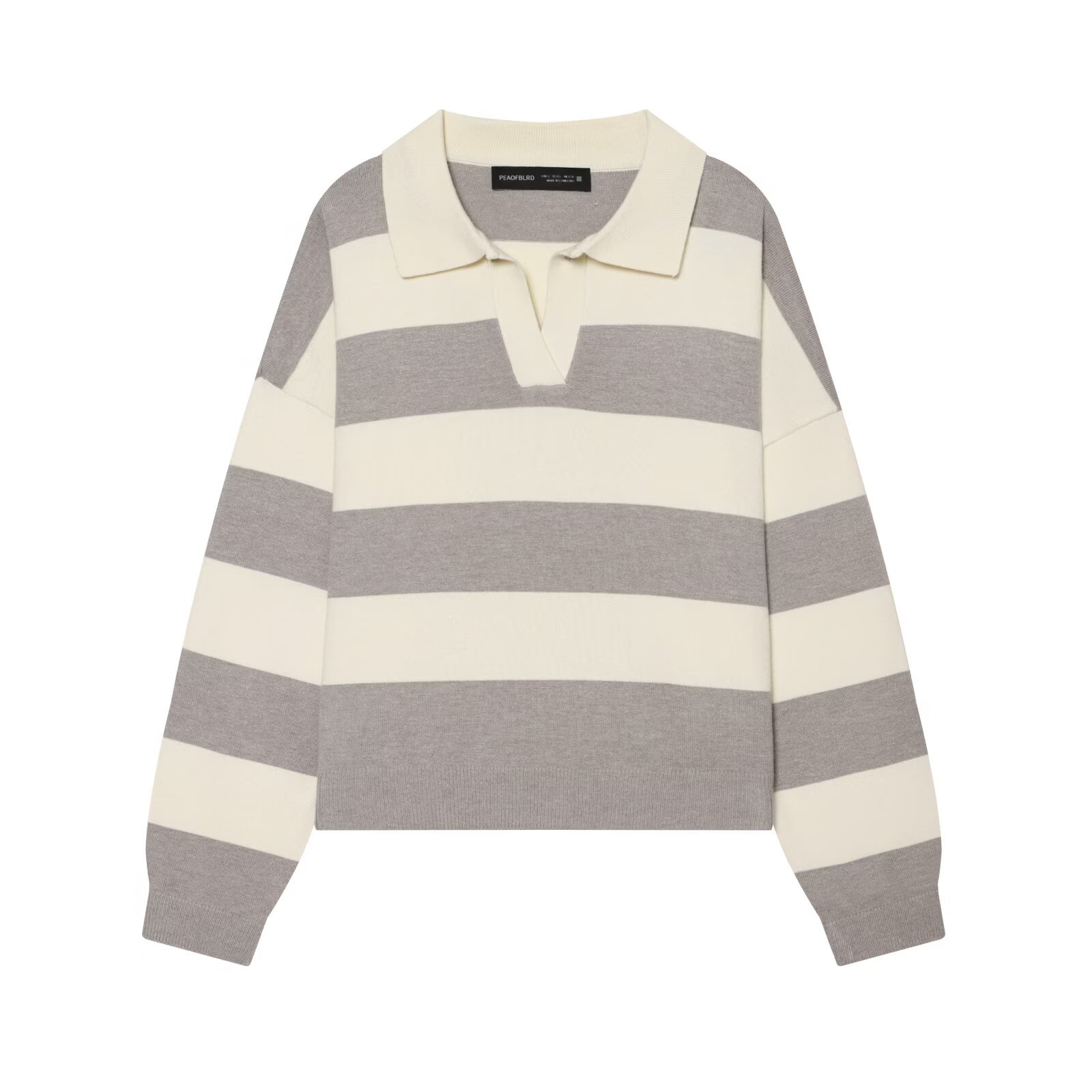 Women's Color-Block Striped Polo Neck Long Sleeve Knit Sweater