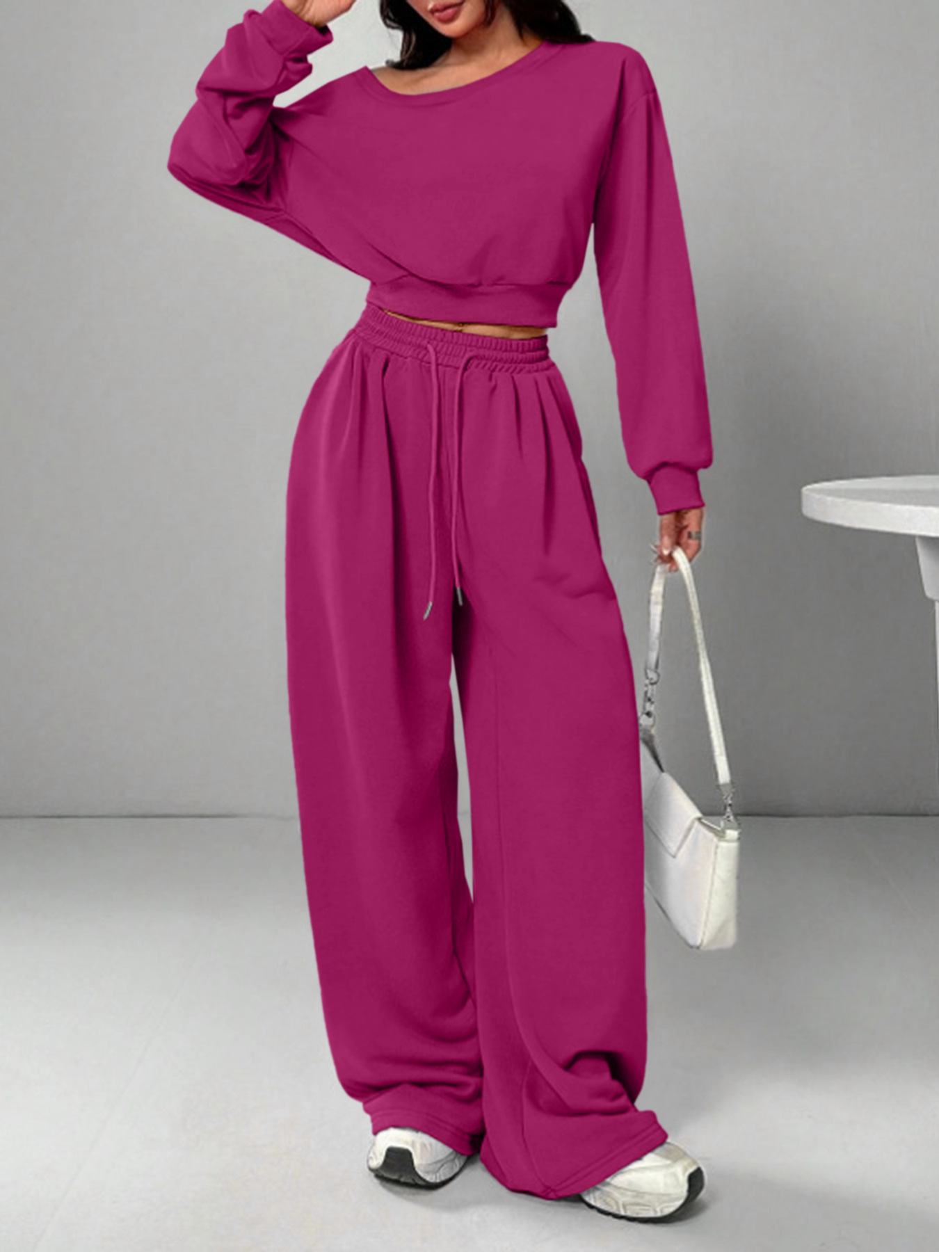 Off-Shoulder Fleece-Lined Two-Piece Sweatsuit Set