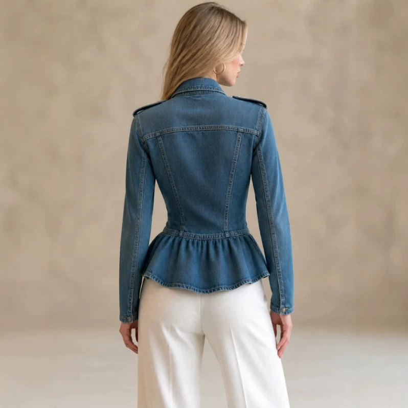 Ruffled Hem Denim Jacket