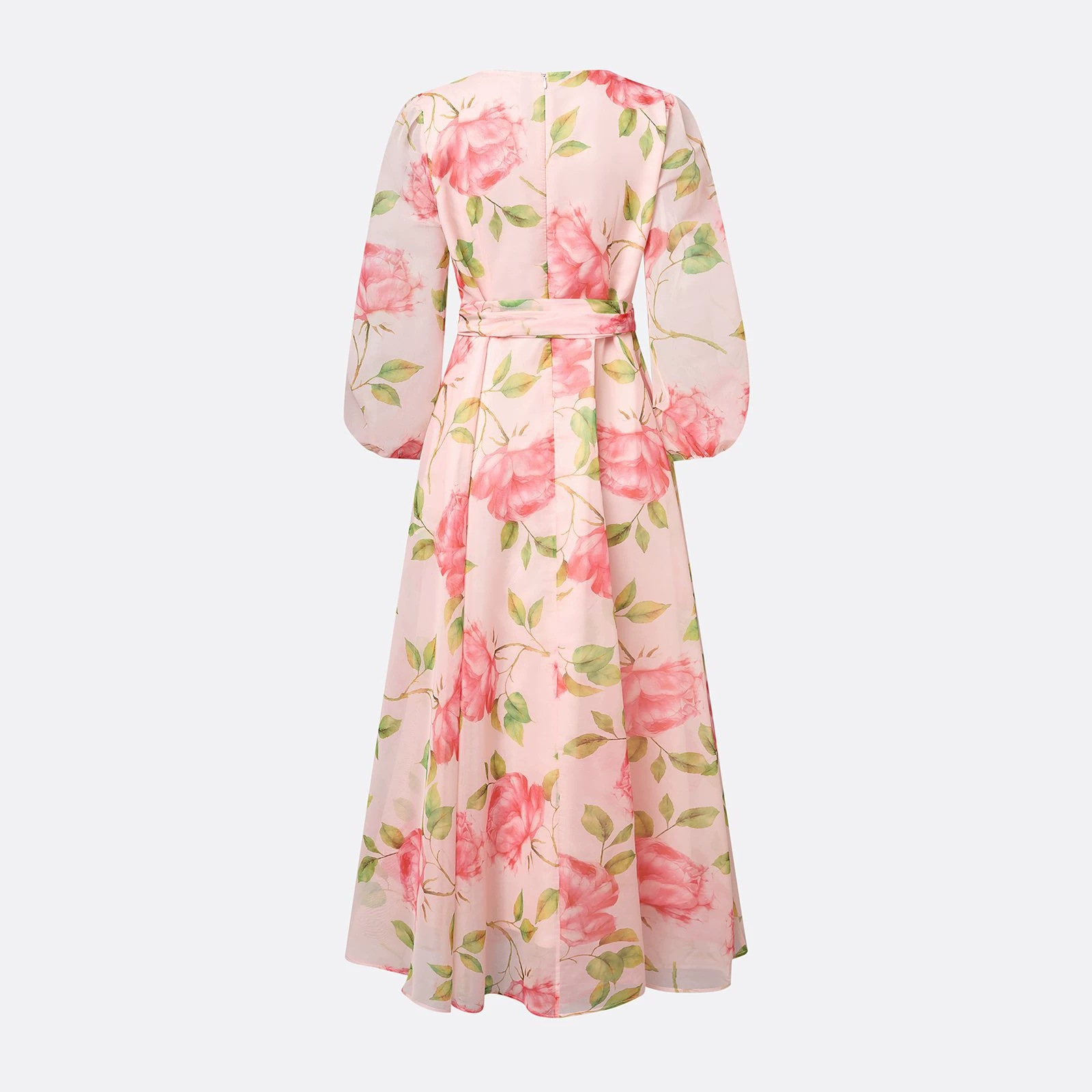 French-Style 3D Floral Waist-Cinched Ruffle Mesh Dress