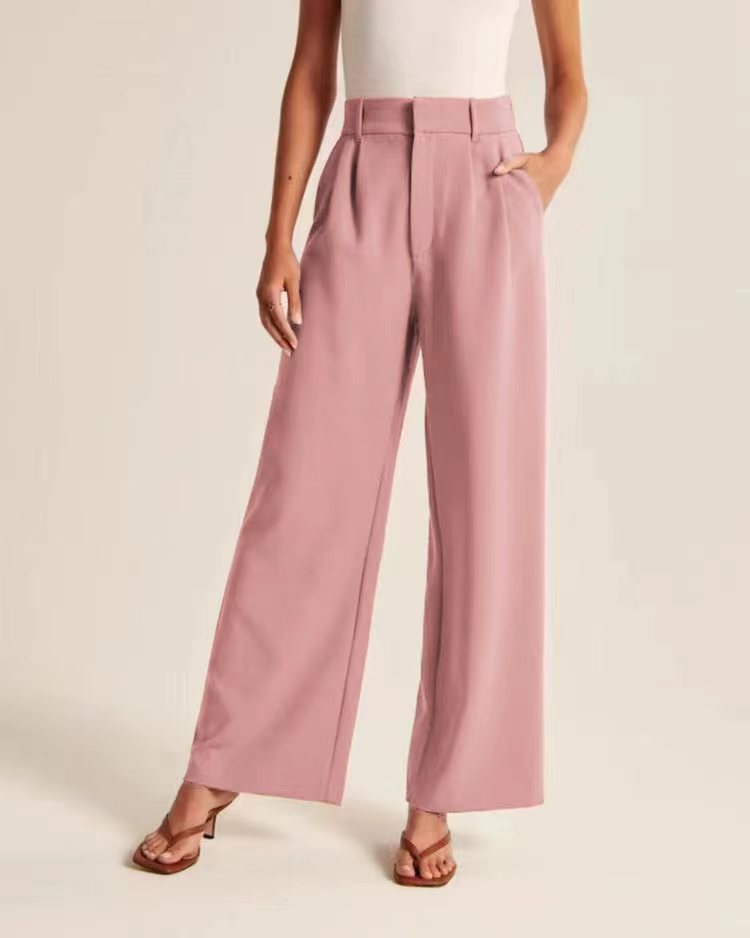 Women's High-Waist Wide-Leg Straight Dress Pants Business Work Trousers