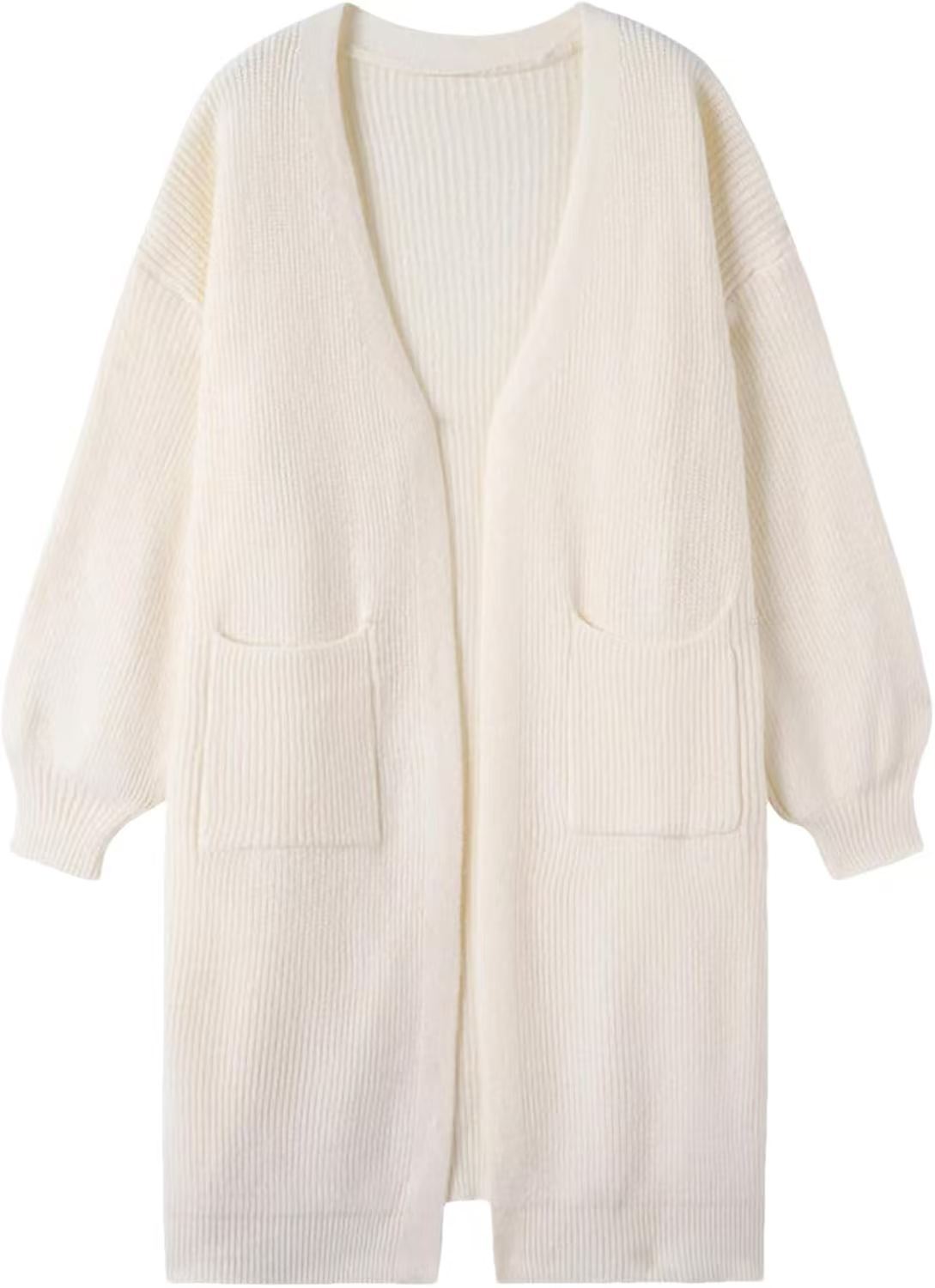 Women's Solid Color Pocket Open-Front Long Knit Cardigan Sweater Coat