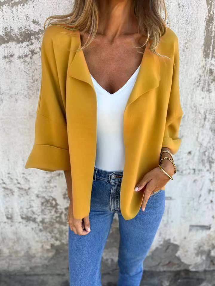 Faux Suede Collared Cardigan Jacket Solid Color Lightweight