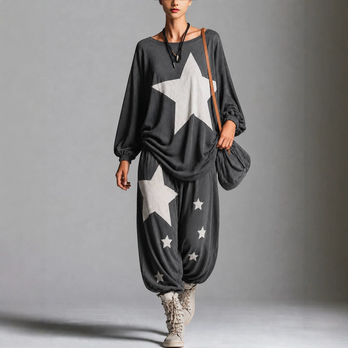 Women's Casual Sweatshirt and Pants Set with Galaxy Print