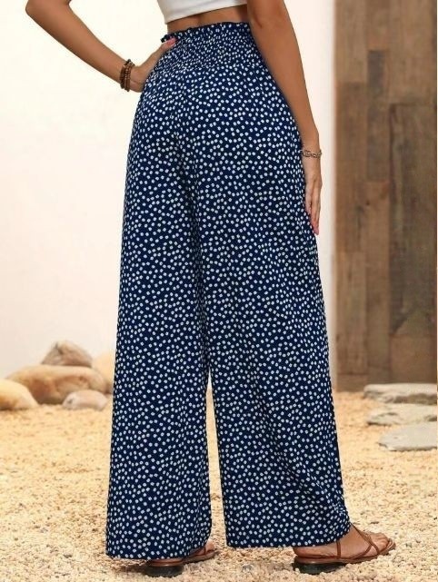 Boho Wide-Leg Pants with Polka Dot Print and Elastic Waist