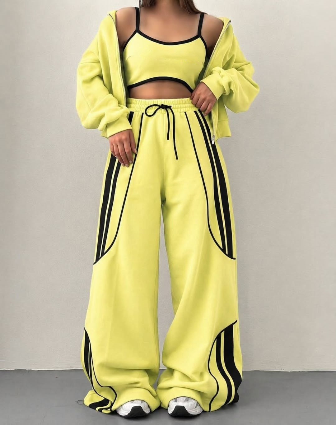 Retro Streetwear Striped Hooded Cardigan and Pants Two-Piece Set