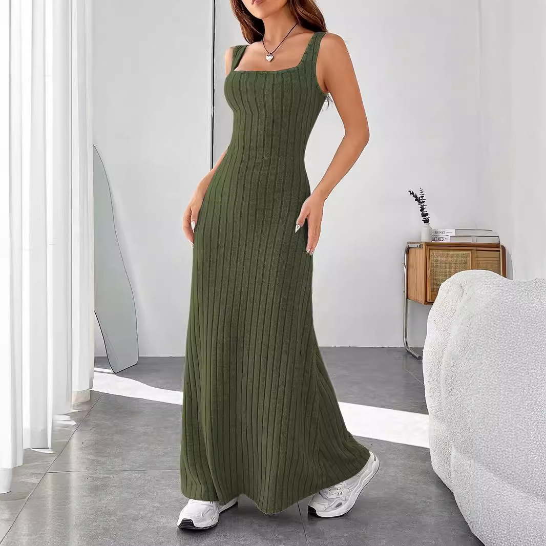 Women's Solid Ribbed Brushed Sleeveless Maxi Dress