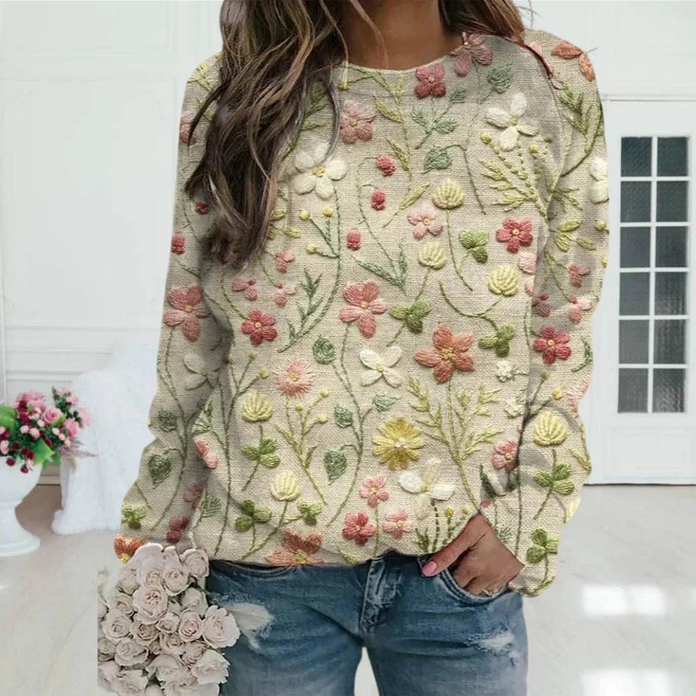 3D Print Women's Sweater Crewneck Pullover Casual Loose Long Sleeve Knit Top