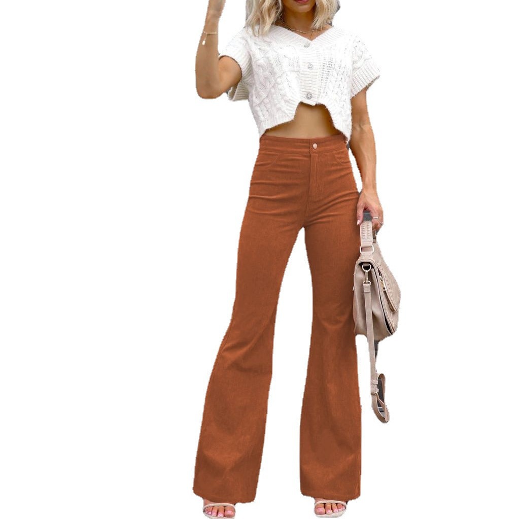Corduroy High-Waisted Flare Pants for Women