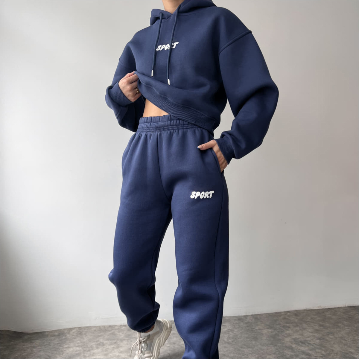 Women's Casual Hooded Print Two-Piece Sweatsuit Set