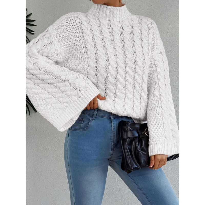 Women's Cable Knit Pullover Sweater, Chunky Loose Fit Crewneck