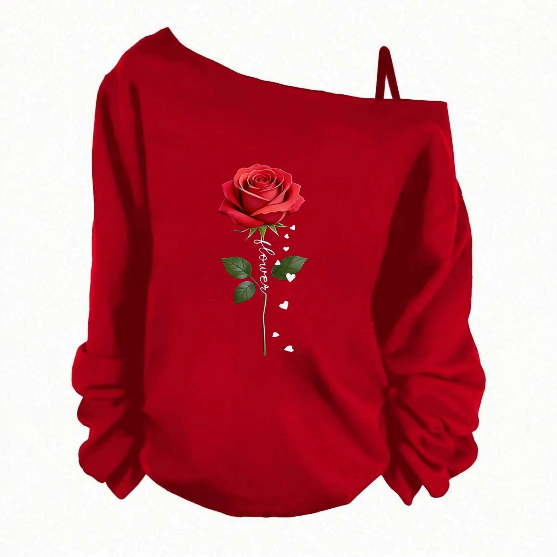 Women's One-Shoulder Long-Sleeve Loose Vintage Sweatshirt with Graphic Print