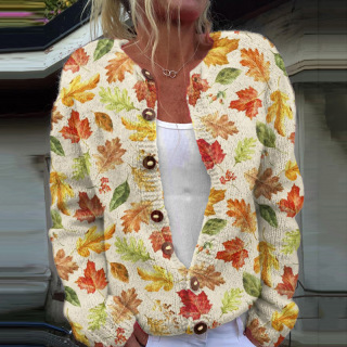 3D Digital Print Open-Front Knit Cardigan Sweater for Women
