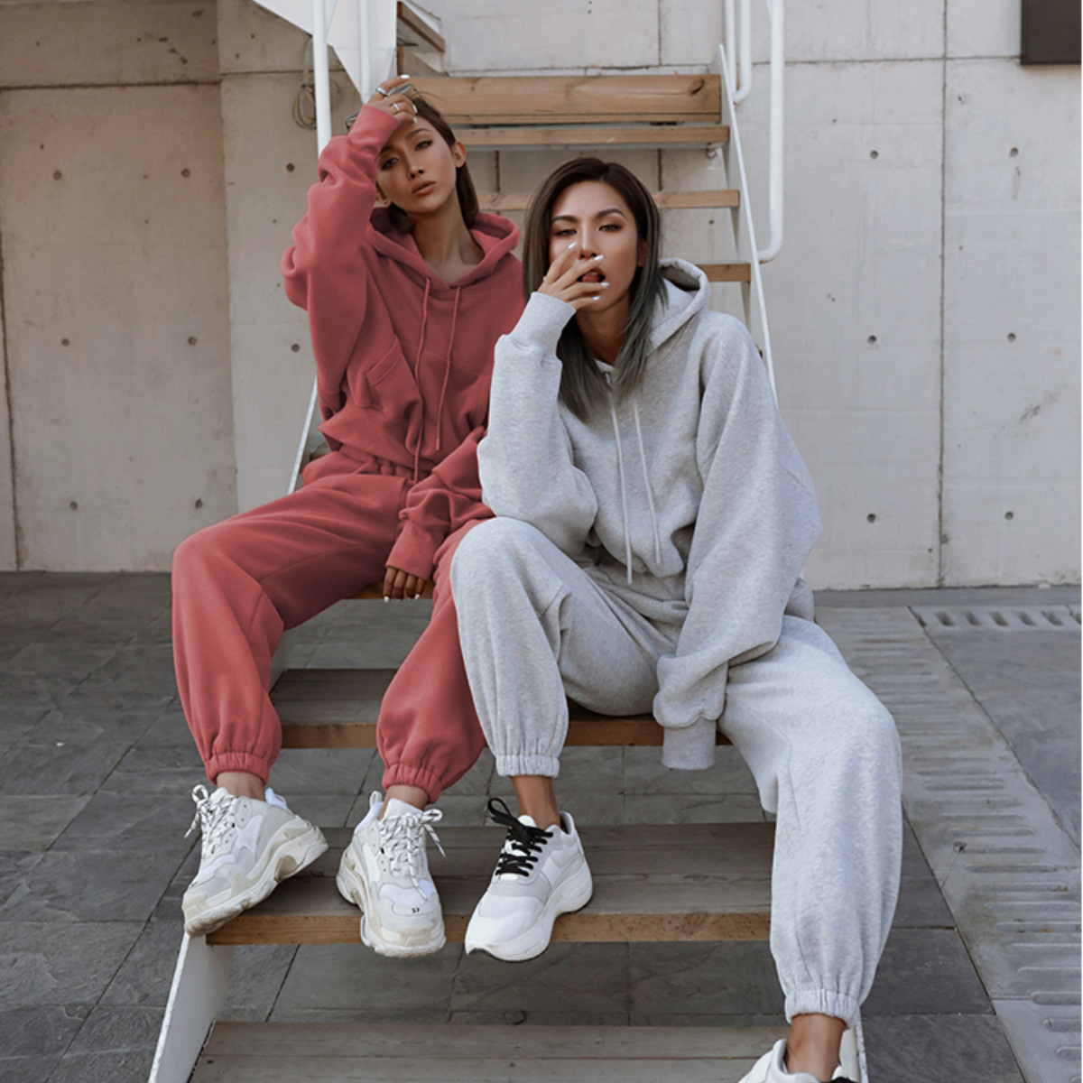 Women's Casual Hoodie and Pants Set Solid Color Long Sleeve