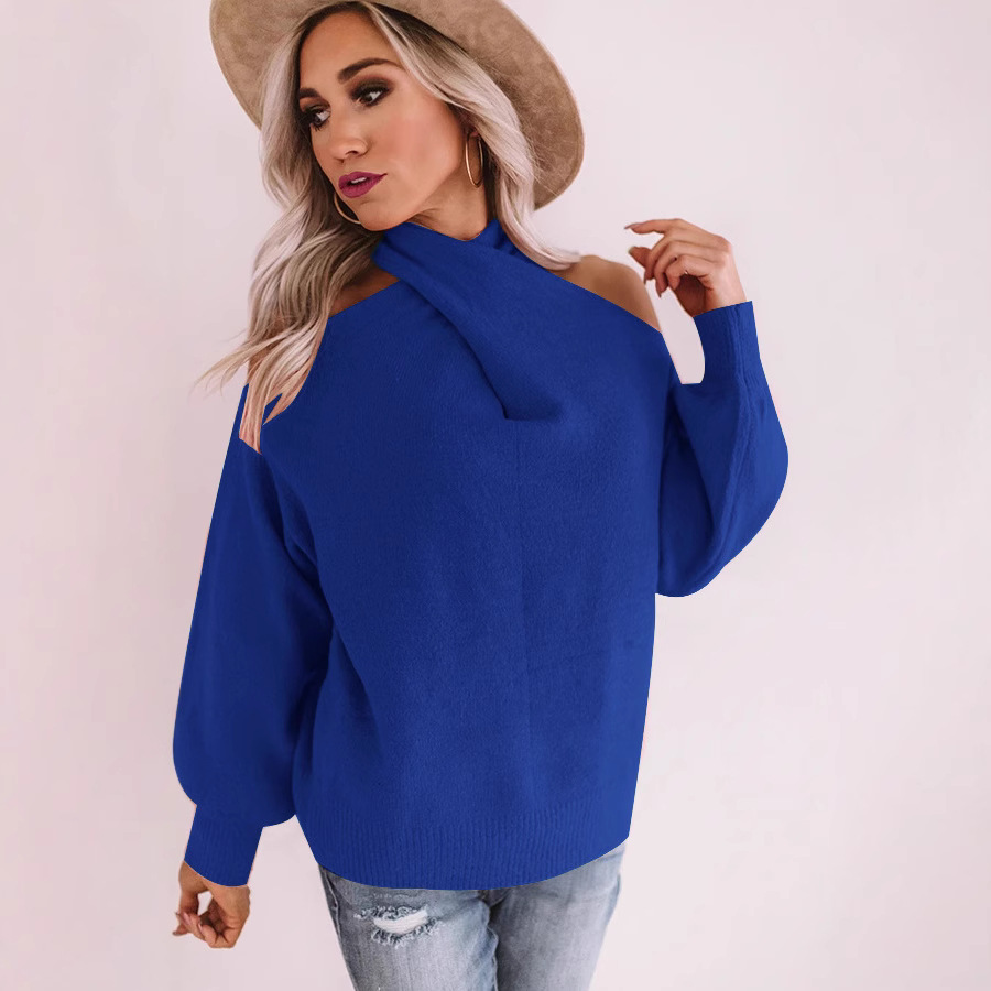 V-Neck Off-Shoulder Knit Sweater with Cross Wrap Bust and Open Back