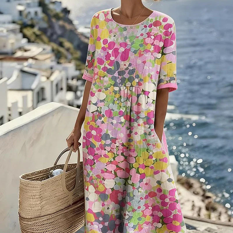 Women's Boho Floral Print Ruched Bodycon Midi Dress Sleeveless