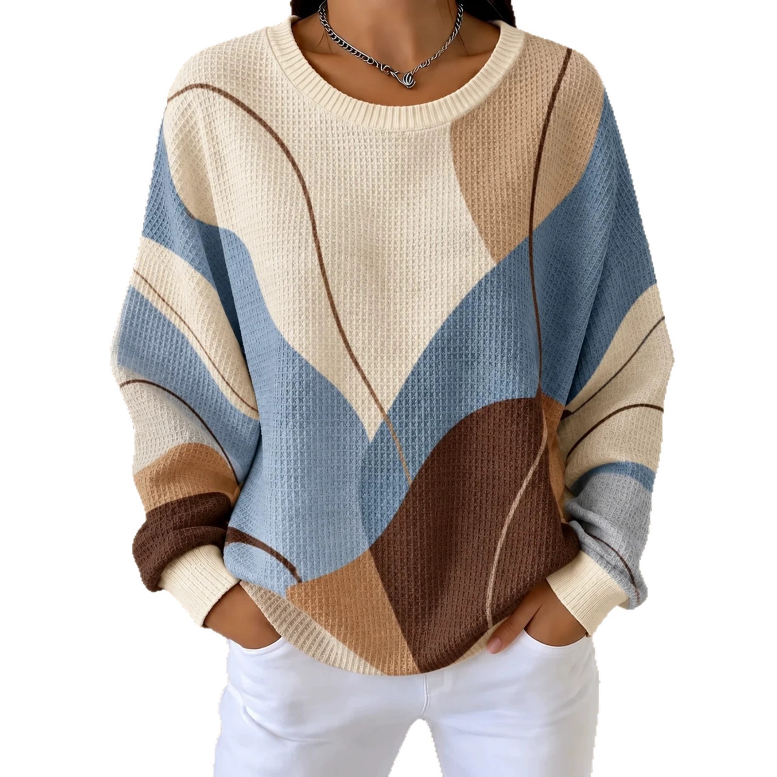 Landscape Line Print Crewneck Long Sleeve Pullover Sweatshirt