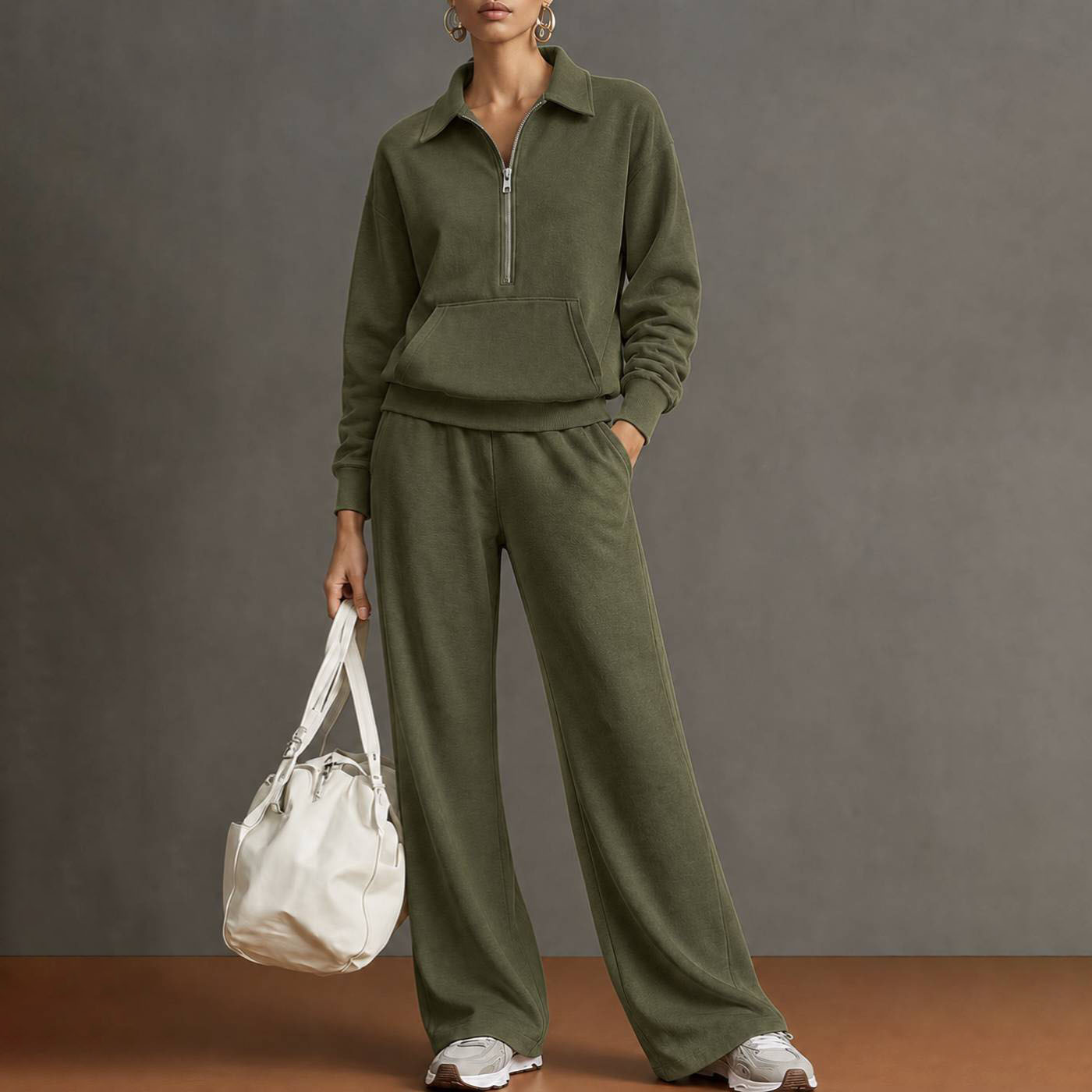 Women's Casual Solid Color Two-Piece Sweatshirt Set